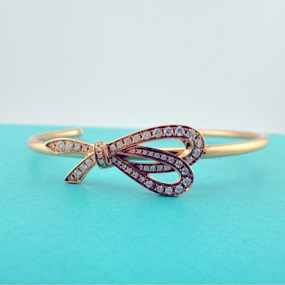 Tiffany & Co. 18k Diamond Bow Cuff Bracelet in Rose Gold 11g - Picture 1 of 7